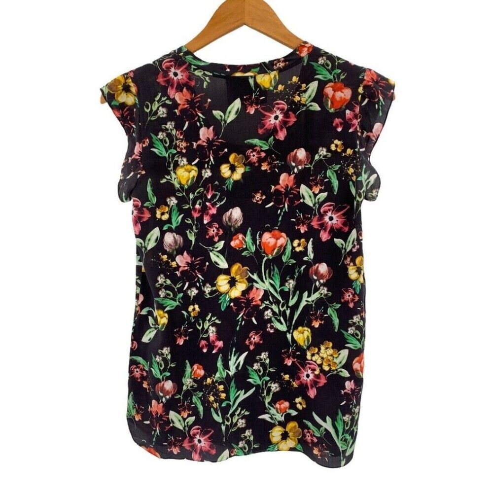 3.1 Phillip Lim Black Silk Floral Print Blouse Flutter Sleeve Size 0 - Picture 4 of 6